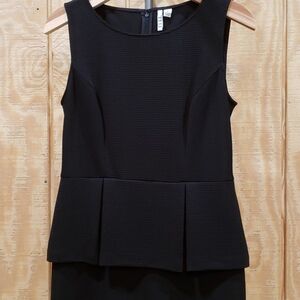 Elle Black Sleeveless Pleated Peplum Textured Classic Shift Dress Size 8